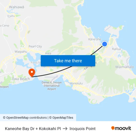 Kaneohe Bay Dr + Kokokahi Pl to Iroquois Point map