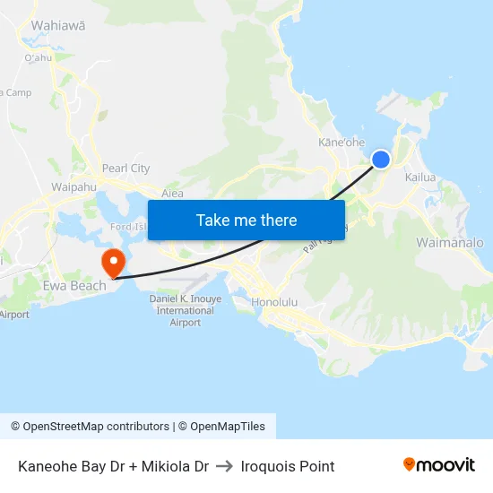 Kaneohe Bay Dr + Mikiola Dr to Iroquois Point map