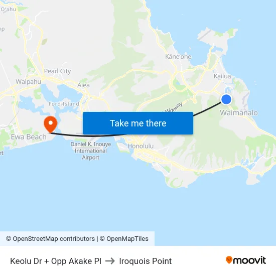 Keolu Dr + Opp Akake Pl to Iroquois Point map
