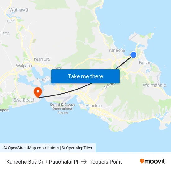 Kaneohe Bay Dr + Puuohalai Pl to Iroquois Point map