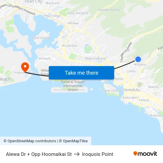 Alewa Dr + Opp Hoomaikai St to Iroquois Point map
