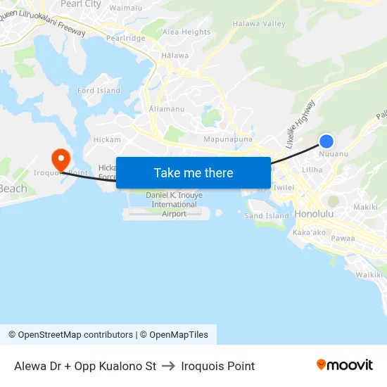 Alewa Dr + Opp Kualono St to Iroquois Point map