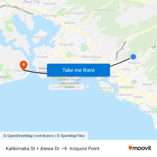 Kalikimaka St + Alewa Dr to Iroquois Point map