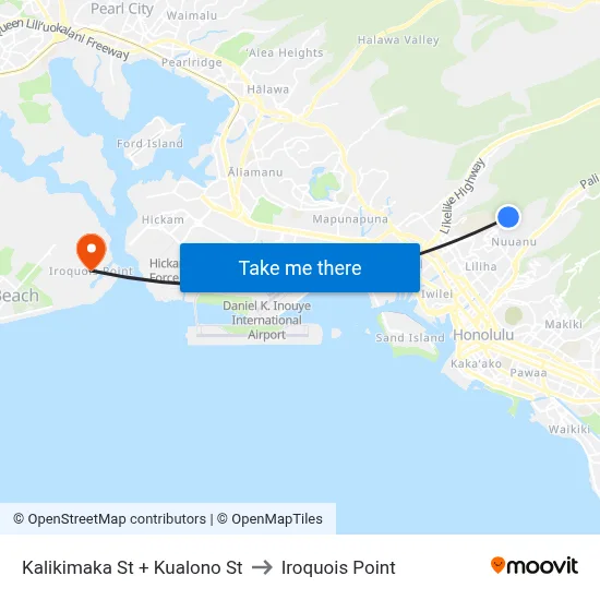 Kalikimaka St + Kualono St to Iroquois Point map
