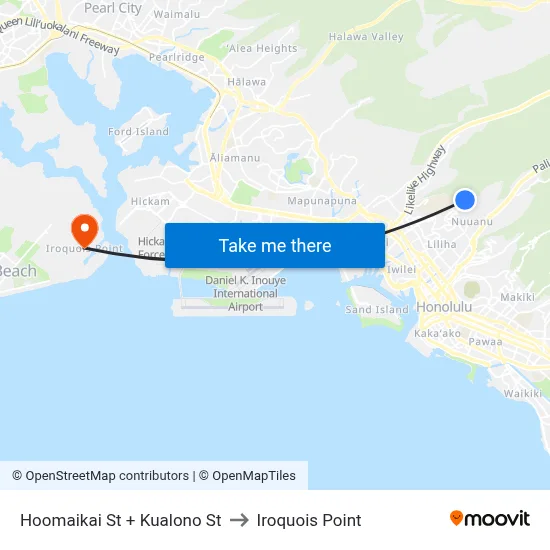 Hoomaikai St + Kualono St to Iroquois Point map