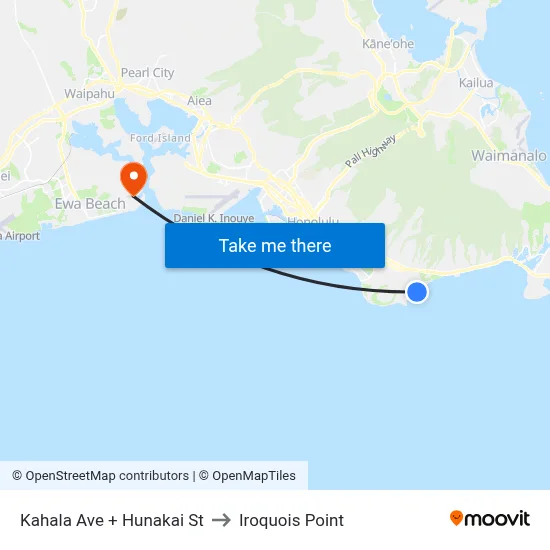 Kahala Ave + Hunakai St to Iroquois Point map
