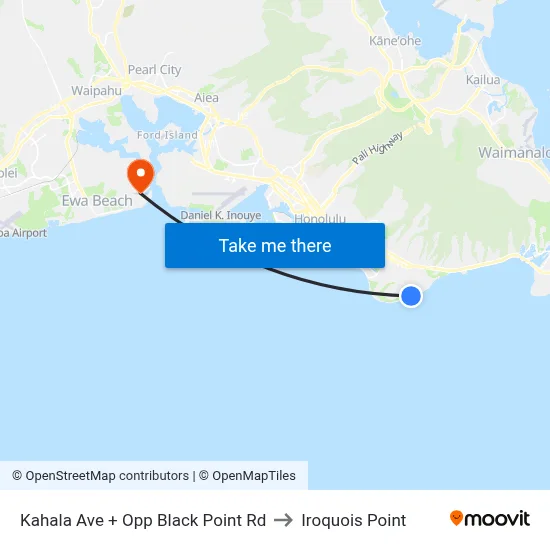 Kahala Ave + Opp Black Point Rd to Iroquois Point map