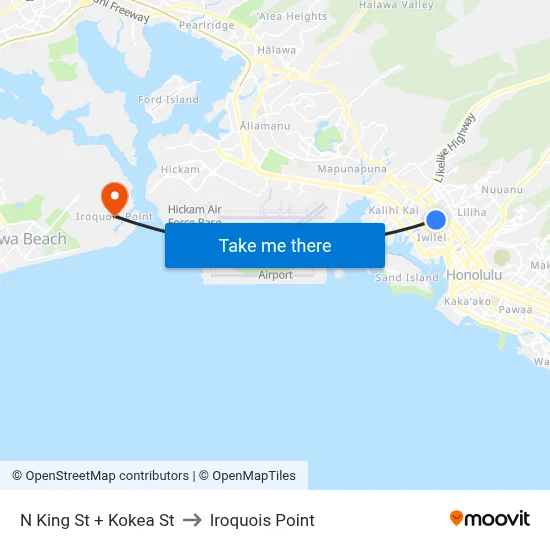 N King St + Kokea St to Iroquois Point map