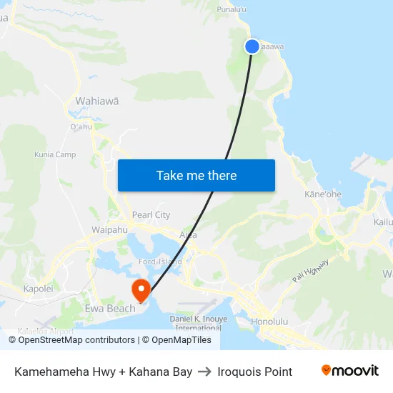 Kamehameha Hwy + Kahana Bay to Iroquois Point map
