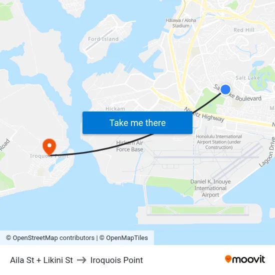 Aila St + Likini St to Iroquois Point map