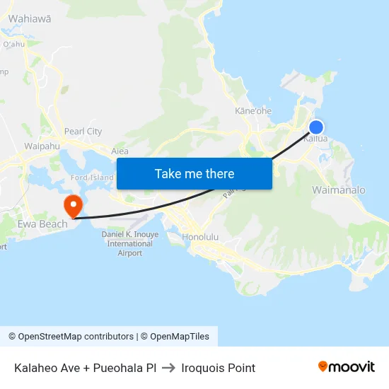 Kalaheo Ave + Pueohala Pl to Iroquois Point map