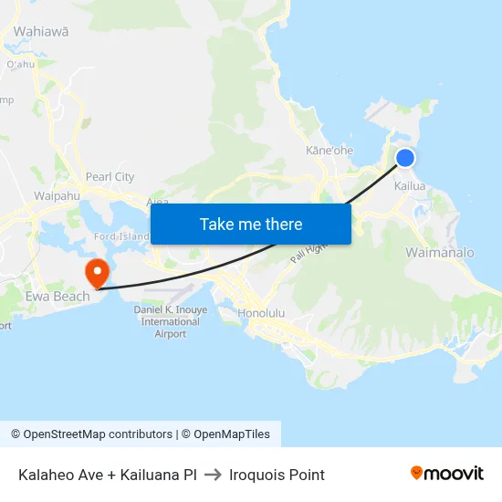 Kalaheo Ave + Kailuana Pl to Iroquois Point map