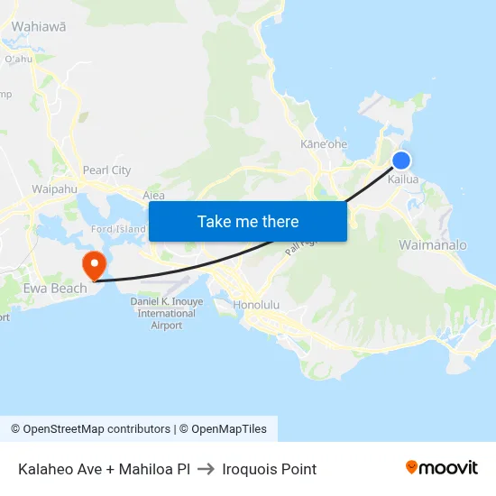 Kalaheo Ave + Mahiloa Pl to Iroquois Point map