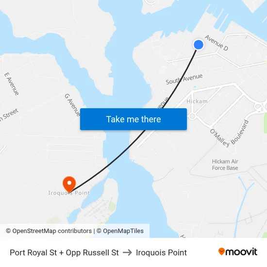 Port Royal St + Opp Russell St to Iroquois Point map