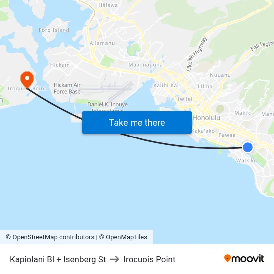 Kapiolani Bl + Isenberg St to Iroquois Point map