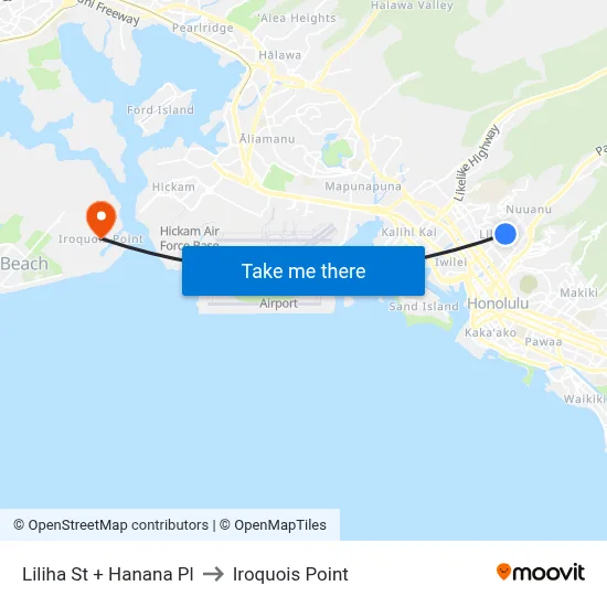 Liliha St + Hanana Pl to Iroquois Point map