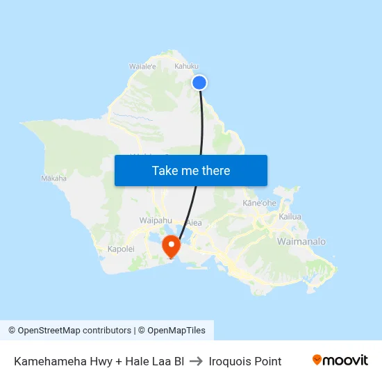 Kamehameha Hwy + Hale Laa Bl to Iroquois Point map