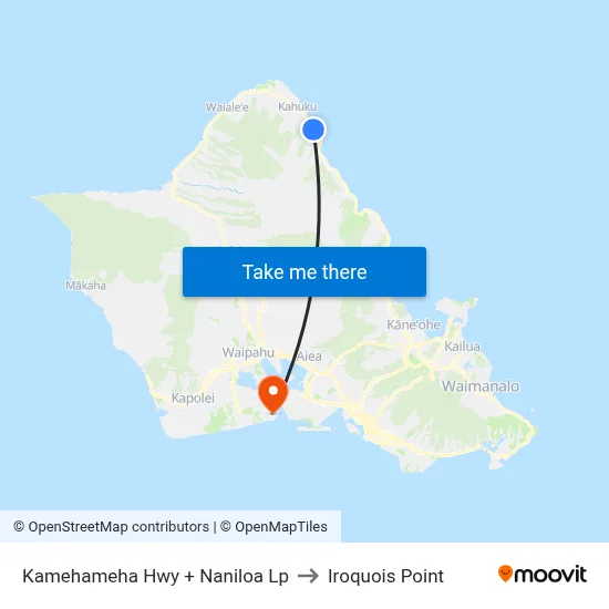 Kamehameha Hwy + Naniloa Lp to Iroquois Point map