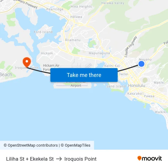 Liliha St + Ekekela St to Iroquois Point map