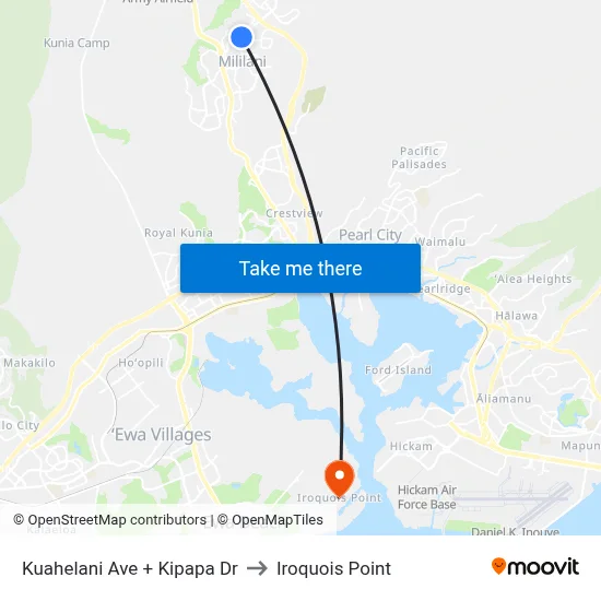 Kuahelani Ave + Kipapa Dr to Iroquois Point map