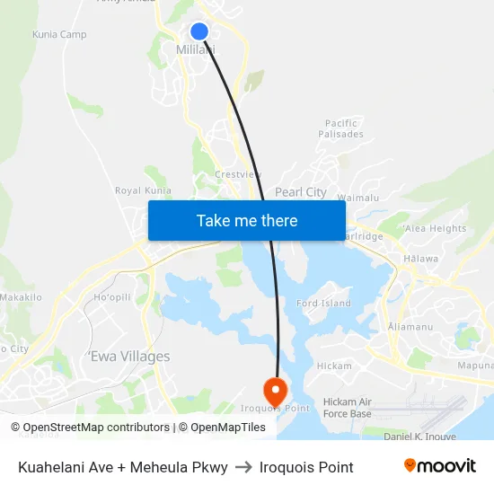 Kuahelani Ave + Meheula Pkwy to Iroquois Point map