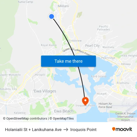 Holanialii St + Lanikuhana Ave to Iroquois Point map