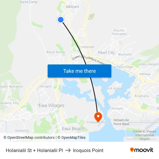Holanialii St + Holanialii Pl to Iroquois Point map