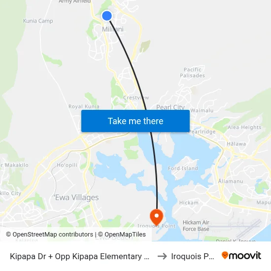 Kipapa Dr + Opp Kipapa Elementary School to Iroquois Point map