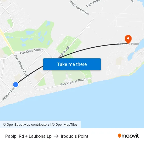 Papipi Rd + Laukona Lp to Iroquois Point map