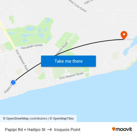 Papipi Rd + Hailipo St to Iroquois Point map