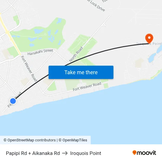 Papipi Rd + Aikanaka Rd to Iroquois Point map