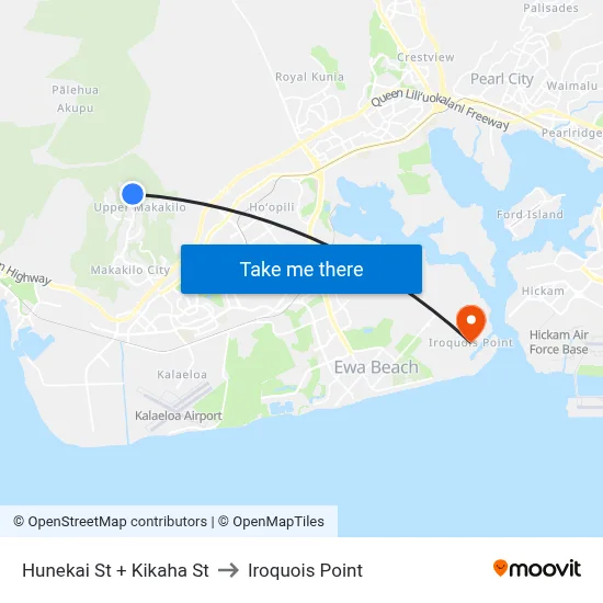 Hunekai St + Kikaha St to Iroquois Point map