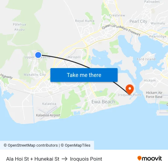 Ala Hoi St + Hunekai St to Iroquois Point map