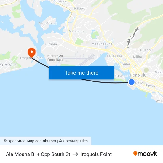 Ala Moana Bl + Opp South St to Iroquois Point map