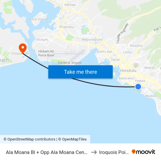 Ala Moana Bl + Opp Ala Moana Center to Iroquois Point map