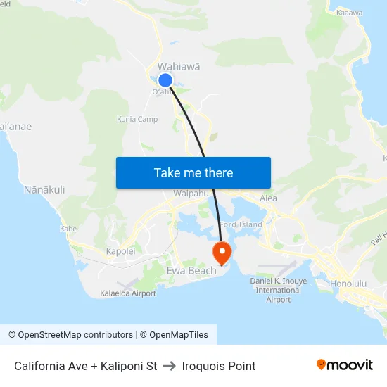 California Ave + Kaliponi St to Iroquois Point map