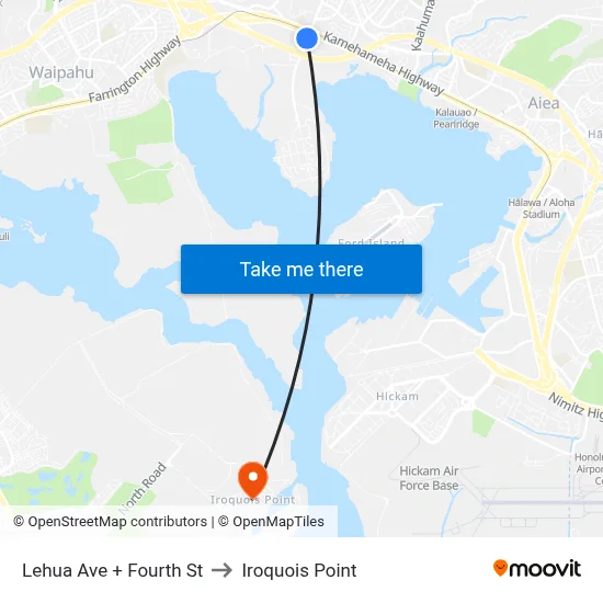 Lehua Ave + Fourth St to Iroquois Point map
