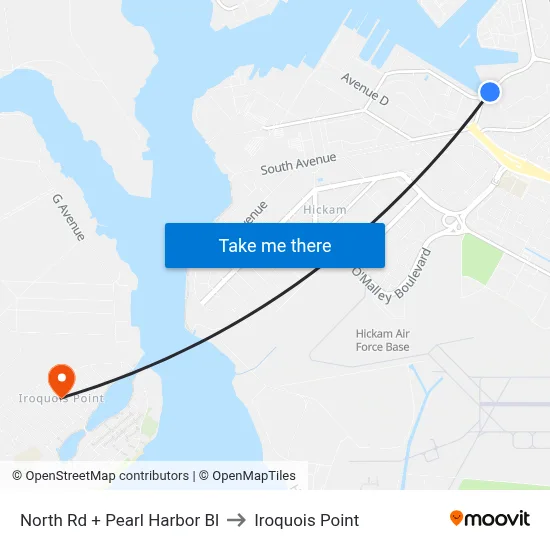North Rd + Pearl Harbor Bl to Iroquois Point map