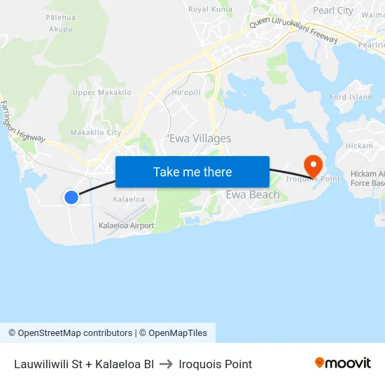 Lauwiliwili St + Kalaeloa Bl to Iroquois Point map
