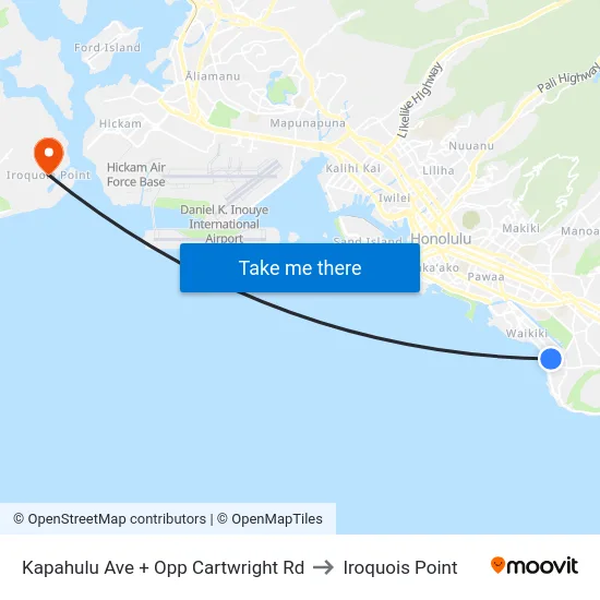 Kapahulu Ave + Opp Cartwright Rd to Iroquois Point map