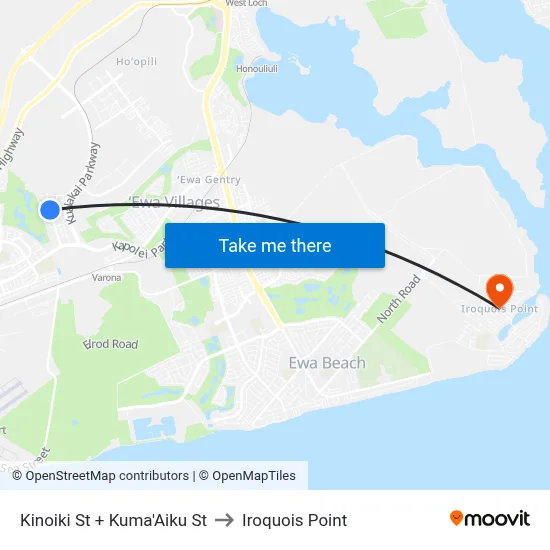 Kinoiki St + Kuma'Aiku St to Iroquois Point map