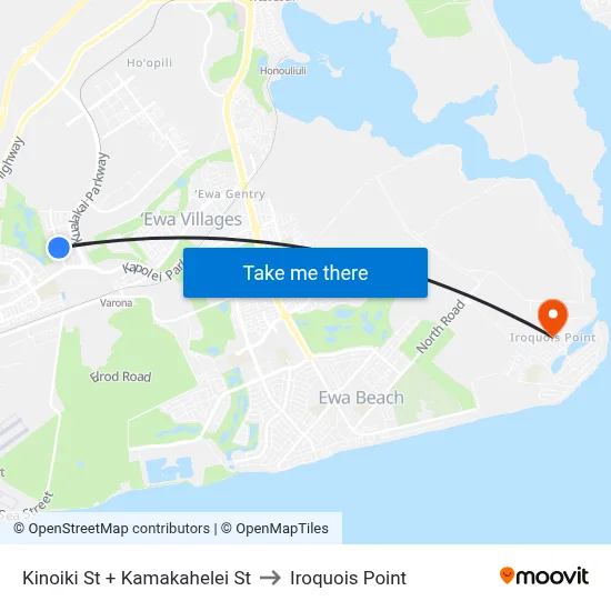 Kinoiki St + Kamakahelei St to Iroquois Point map