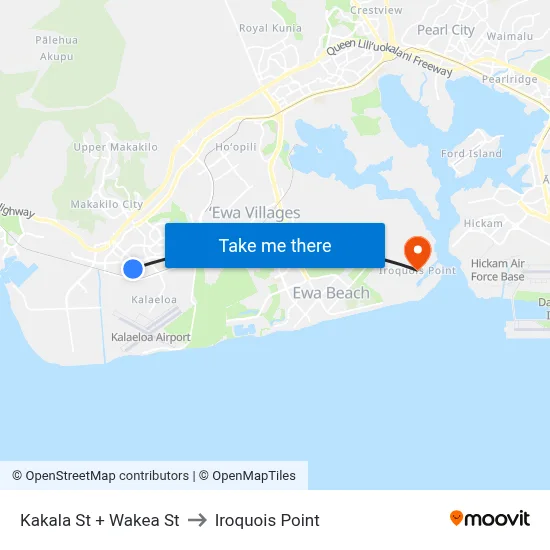 Kakala St + Wakea St to Iroquois Point map