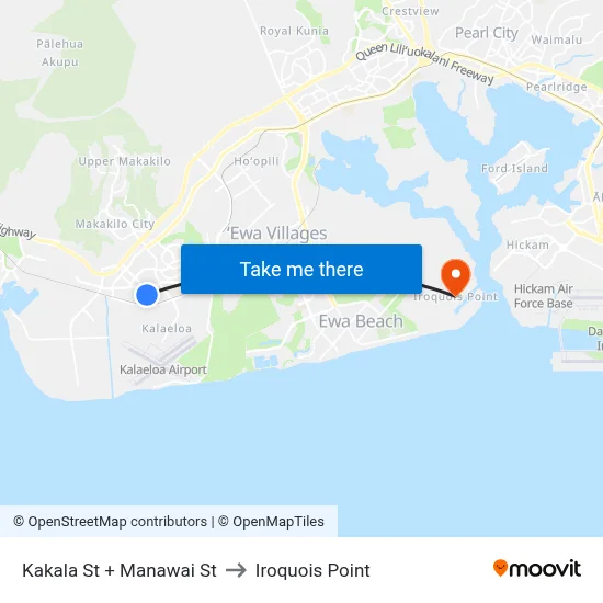 Kakala St + Manawai St to Iroquois Point map