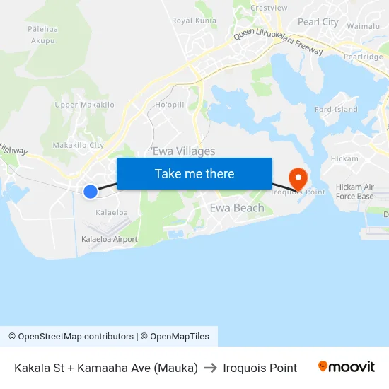 Kakala St + Kamaaha Ave (Mauka) to Iroquois Point map