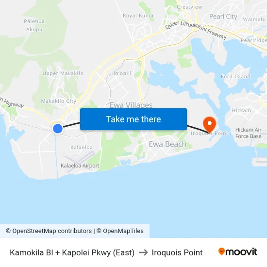 Kamokila Bl + Kapolei Pkwy (East) to Iroquois Point map