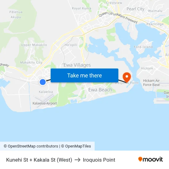 Kunehi St + Kakala St (West) to Iroquois Point map