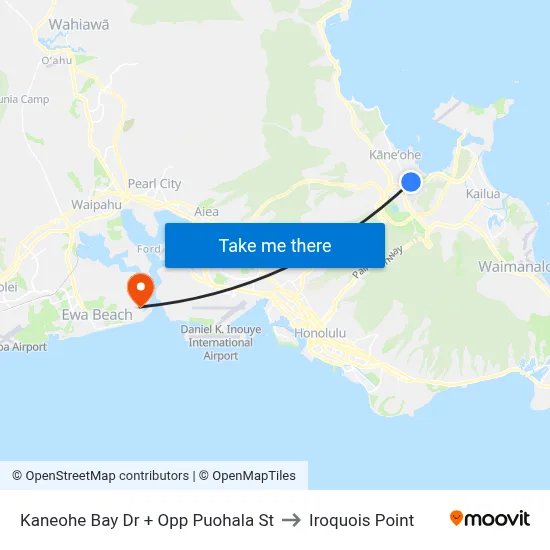 Kaneohe Bay Dr + Opp Puohala St to Iroquois Point map