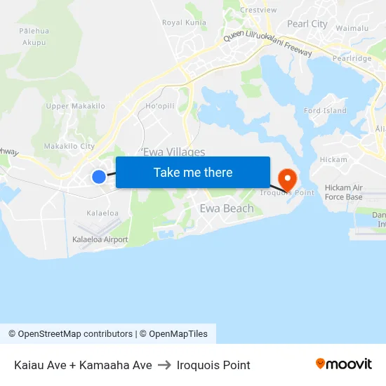 Kaiau Ave + Kamaaha Ave to Iroquois Point map