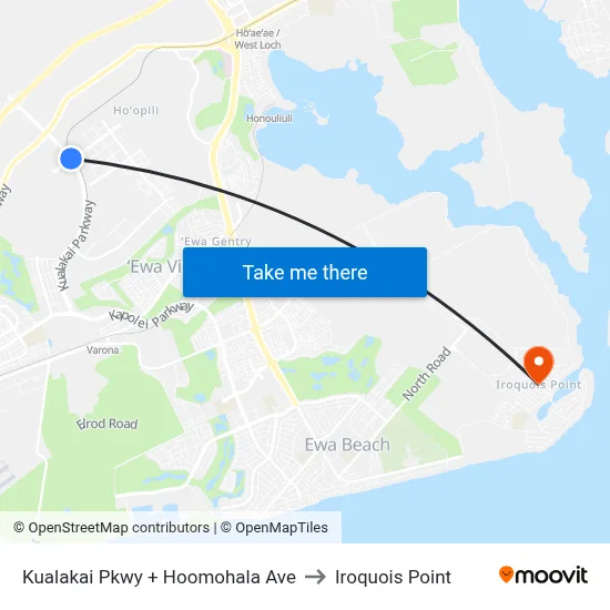 Kualakai Pkwy + Hoomohala Ave to Iroquois Point map